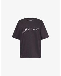Ganni - Logo-Embroidered Relaxed-Fit Cotton T-Shirt - Lyst