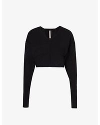 Rick Owens - V-neck Cropped Cotton Knitted Jumper - Lyst