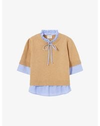 Claudie Pierlot - Short-Sleeved Striped-Trim Wool Jumper - Lyst