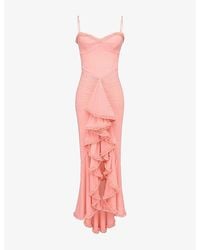House Of Cb - Gabbi Ruffled-Front Slim-Fit Stretch-Mesh Maxi Dress - Lyst