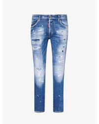 DSquared² - Vy Blue Distressed Tapered-leg Slim-fit Stretch-denim Jeans - Lyst