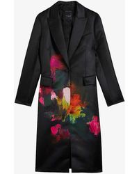Ted Baker - Anastay Abstract-print Single-breasted Satin Coat - Lyst