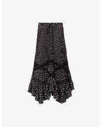 Claudie Pierlot - Floral-Print Ruffle-Trim Woven Midi Skirt - Lyst