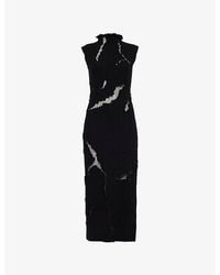 McQueen - Distressed Sleeveless Wool And Silk-Blend Midi Dress - Lyst