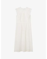 LK Bennett - Laila High-neck Broderie-anglaise Cotton Midi Dress - Lyst