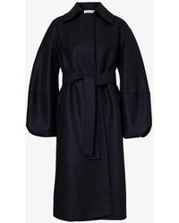 Harris Wharf London - Vy Blue Puff-sleeve Belted Wool Coat - Lyst