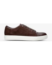 Lanvin - Cap-Toe Leather And Suede Low-Top Trainers - Lyst