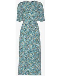 Whistles - Floral-print Short-sleeve Woven Midi Dress - Lyst
