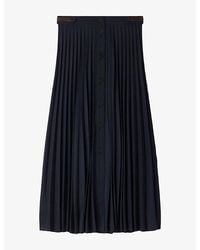 Sandro - Pleated Button-Down Wool-Blend Midi Skirt - Lyst