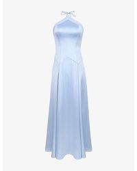 House Of Cb - Avelina Halter-Neck Satin Maxi Dress - Lyst