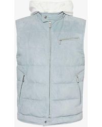 Eleventy - Detachable-hood Quilted Suede-down Down Gilet - Lyst