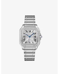 Cartier - Crw4sa0005 Santos De Large Model Stainless-steel, 0.64ct Diamond And Interchangeable Leather Strap Automatic Watch - Lyst
