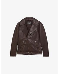 Reiss - Clint Notched-Lapel Leather Biker Jacket - Lyst