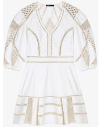 Maje - Crochet-embroidered Flared-skirt Cotton Mini Dress - Lyst
