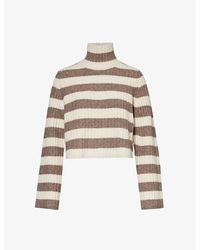 Theory - Striped High-neck Wool-blend Jumper - Lyst