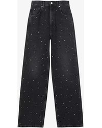 Sandro - Rhinestone-embellished Wide-leg High-rise Jeans - Lyst