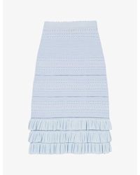 Maje - Ruffled-Hem Openwork Knitted Midi Skirt - Lyst