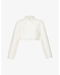 Ganni Slub Linen Cropped Jacket in White | Lyst