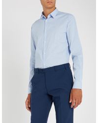 Emporio Armani Slim-fit Cotton-blend Shirt - Blue