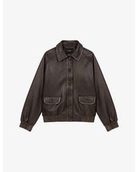 Maje - Button-Up Cropped Leather Jacket - Lyst