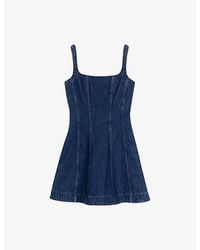 Maje - Round-Neck Flared-Skirt Sleeveless Stretch-Denim Mini Dress - Lyst