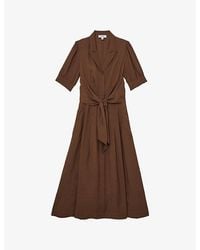 Reiss Linen-blend Emma Midi Dress in Natural | Lyst UK