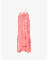 Zadig & Voltaire - Risty Lace-Trim Horse-Print Jacquard Silk Midi Dress - Lyst