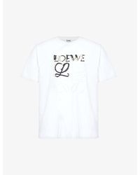 Loewe - White Brand-embroidered Relaxed-fit Cotton-jersey T-shirt - Lyst