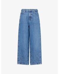 7 For All Mankind - Studded Slouchy Wide-Leg Denim Jeans - Lyst