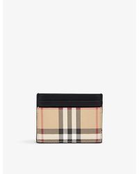 Burberry Sandon Credit Card Holder In Canvas Check And Leather Black Wallet  $200