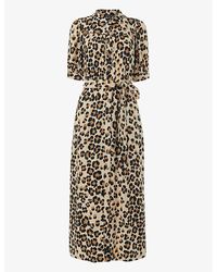 Whistles - Leopard-print Tied-waist Woven Shirt Midi Dress - Lyst