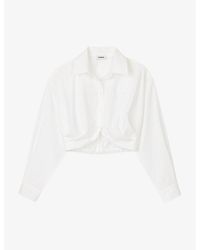 Sandro - Curved-hem Cropped Cotton Shirt - Lyst