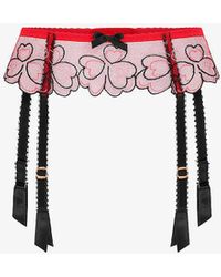Agent Provocateur - Maysie Heart-embroide Mesh Suspenders - Lyst