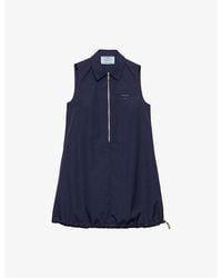 Prada - Branded Sleeveless Cotton-Poplin Mini Dress - Lyst
