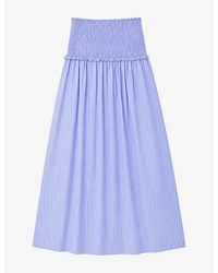Ro&zo - Striped Shirred-Waist Cotton-Blend Maxi Skirt - Lyst