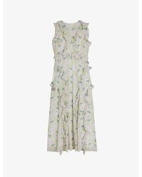 Ted Baker - Calinia Daisy-print Ruffled Recycled-polyester Midi Dress - Lyst