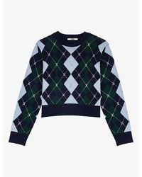 Maje - Rhinestone-Embellished Argyle-Pattern Wool Jumper - Lyst