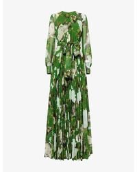 Erdem - Floral-Print Long-Sleeve Chiffon Gown - Lyst