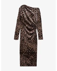 Reiss - Briana Leopard-Print Off-Shoulder Stretch-Velvet Midi Dress - Lyst