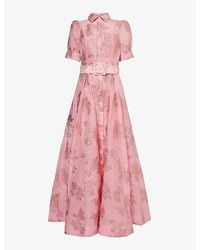 Rebecca Vallance - Antoinette Jacquard-pattern Puff-sleeves Woven Maxi Dress - Lyst