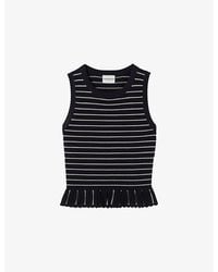 Claudie Pierlot - Striped Ruffle-Hem Knitted Top - Lyst