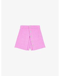 Maje - Button-embellished High-rise Pleated Tweed Shorts - Lyst