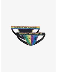Emporio Armani - /nero Rainbow-logo Pack Of Two Stretch-cotton Jockstraps - Lyst
