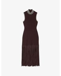 Sandro - Fringed-Hem Round-Neck Sleeveless Stretch-Knit Maxi Dress - Lyst