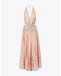 Zimmermann - Indra Printed Halter-Neck Silk And Cotton Maxi Dress - Lyst
