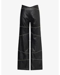 GRACE FAENA - Pearl Beaded Flared Leather Trousers - Lyst