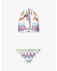 Missoni - Chevron-Pattern Halterneck Metallic-Knit Bikini Set - Lyst