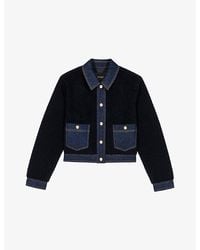 Maje - Denim-Trim Bouclé Woven Jacket - Lyst