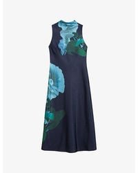 Ted Baker - Vy Timava Floral-print Cowl-neck Woven Midi Dress - Lyst