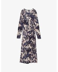 Reiss - Riyo Graphic-Print Ruched Stretch-Jersey Midi Dress - Lyst